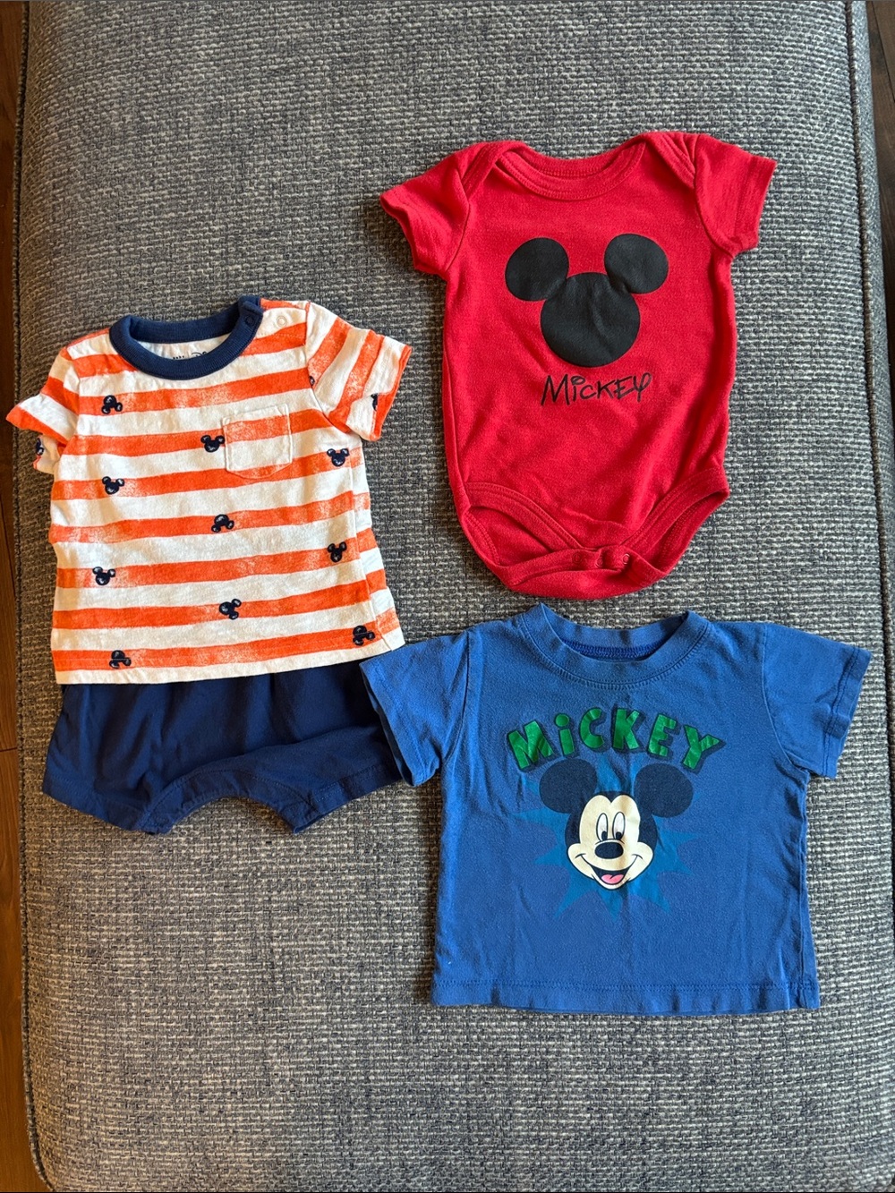 Disney Baby Mickey Mouse 3-Pc Onesie/1-Pc Short Set/ T-Shirt Bundle | Sz 3-6M